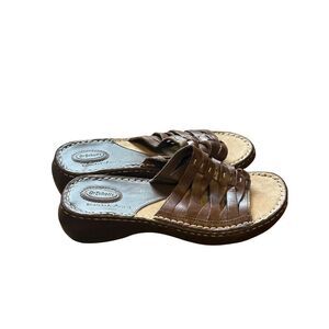 DR. SCHOLL'S WOMEN'S DOUBLE AIR PILLO INSOLES BROWN LEATHER WEDGE SANDALS 7.5